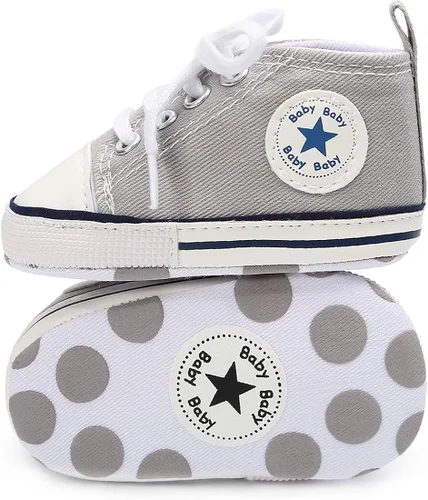 KIDSUN - Zapatos deportivos unisex de caña alta para bebés, mezclilla de lona, suela antideslizante, suaves, para los primeros pasos