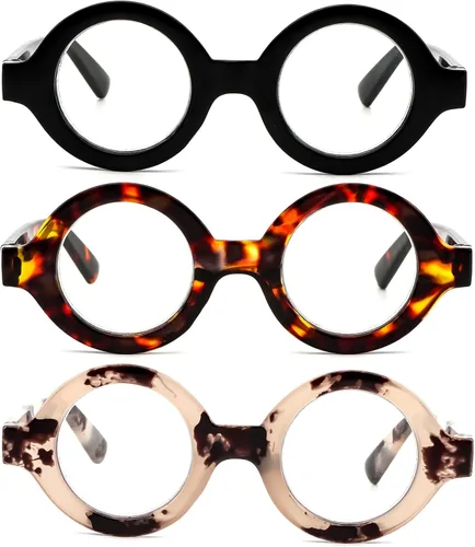Miniatura 2 de Paquete de 3 lentes de lectura redondos de gran tamaño para mujeres y hombres, bloqueo de luz azul, cómodos lectores