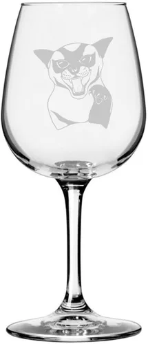 Miniatura 55 de Copa de vino de 12.75 onzas con temática de gato abisinio grabada para todo uso