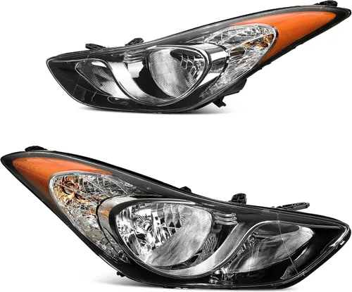 DWVO - Conjunto de faros compatible con Elantra 2011 2012 2013 11 12 13, lámpara de repuesto, carcasa cromada, lente transparente, reflector ámbar