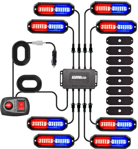 Miniatura 10 de WINECO 8 Piezas Luces LED Estroboscópicas de 12V con Función de Sincronización Ámbar Blanco 12LED Luces de Advertencia de Peligro de Emergencia