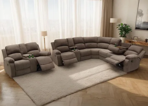 Miniatura 22 de Juego de sofá seccional reclinable manual, juegos de muebles de sala de estar de cuero regenerado en forma de L, sofá de esquina seccional