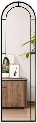 Muzilife Espejo arqueado de longitud completa para ventana, espejo de cuerpo de ventana de 16 x 56 pulgadas con marco de metal, montado en la pared