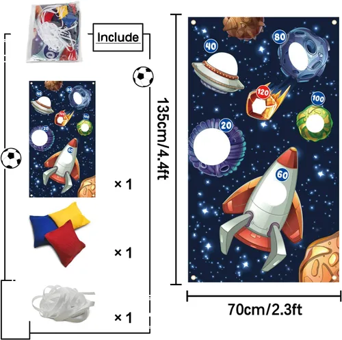 Miniatura 2 de Cartel de juegos de lanzamiento del espacio exterior, telón de fondo para interiores o exteriores, temática de galaxia, suministros de decoración