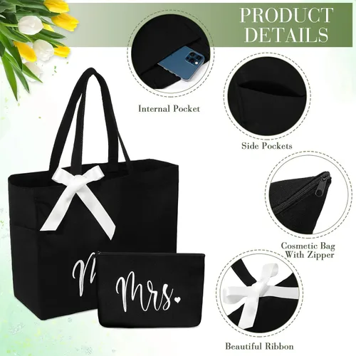 Miniatura 5 de Bolsa de mano para novia con bolsa de maquillaje, juego de poliéster MRS para mujer, grande, negro, regalos de boda, Negro -, Grande