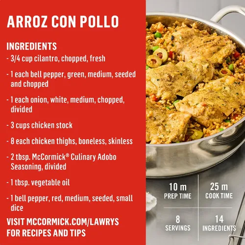 Miniatura 8 de Lawry's Condimento, Adobo, condimento multiusos, hecho para chefs, mezcla clásica de ajo, orégano, cúrcuma, sal y pimienta negra, para tacos, pollo