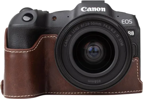 MUZIRI KINOKOO Funda para cámara Canon EOS R8/RP DSLR, estilo retro funda protectora de piel sintética con agarre de mano y diseño inferior de Café