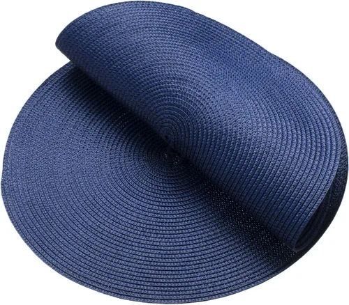 Miniatura 4 de AHHFSMEI Juego de 6 manteles individuales redondos trenzados de 15 pulgadas para mesas de comedor, tejido natural, resistentes al calor, color azul