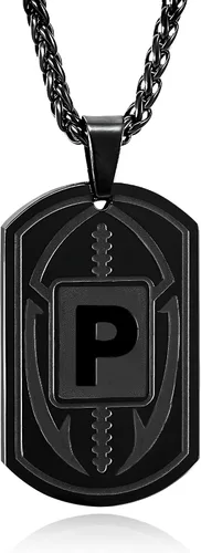 Miniatura 59 de Graduation Gifts - Football Initial Necklace for Men Boys Kids Teen Dog Tag Stainless Steel Black Letter Pendant Sport Football Athletes Jewelry