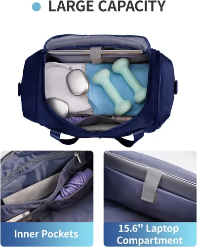 Miniatura 8 de Sportsnew Bolsa de gimnasio para mujeres y hombres con compartimento para zapatos, bolsillo húmedo, bolsa de lona para hombre para viajes