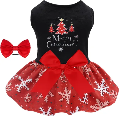 Miniatura 17 de CuteBone - Vestidos de terciopelo para perros del 4 de julio para perros pequeños, mono para mascotas, ropa para niñas, falda de cachorro con lazo