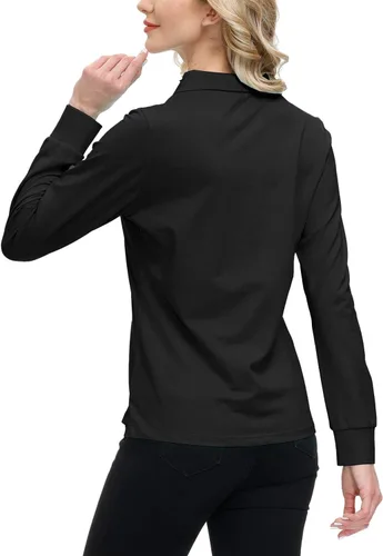 Miniatura 37 de JINSHI Polo de golf para mujer, de manga larga, con cremallera, deportiva, de secado rápido, atlética, casual, ajustada