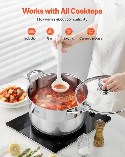 Miniatura 4 de VEVOR Olla de acero inoxidable, olla de acero inoxidable de 8 cuartos con tapa de vidrio, sin PFOA, sin PFAS, compatible con estufas de gas, cocinas