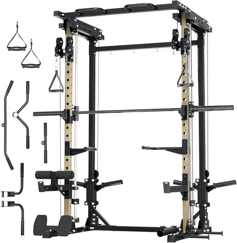 MAJOR FITNESS Drone3 Smith Machine, 2500 libras todo en uno para gimnasio en casa con sistema de polea doble para cable cruzado, barras de dominadas