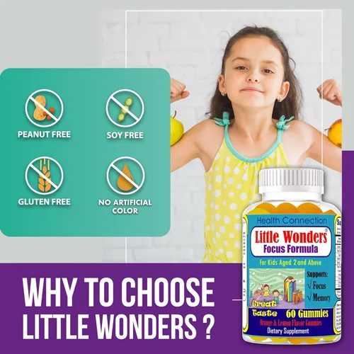 Miniatura 8 de Little Wonders Kids Omega 3 DHA Gomas, vitaminas infantiles para la salud cerebral, gomitas de enfoque para niños y adolescentes, suplemento