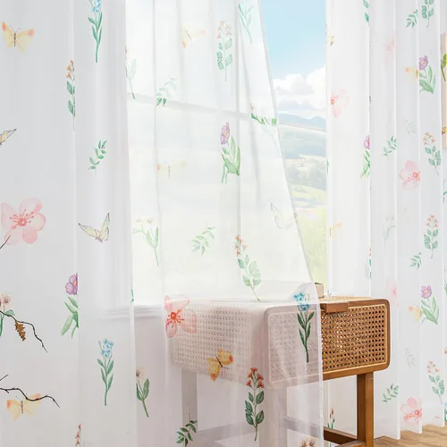 Miniatura 15 de youleyar Cortinas traslúcidas florales para sala de estar, 2 paneles de 54 pulgadas de largo, cortinas semitransparentes blancas con estampado