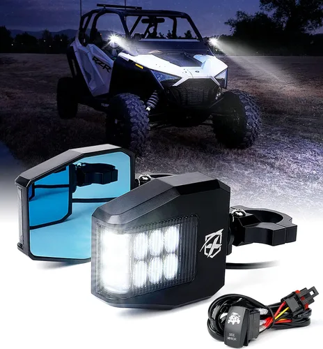 Xprite Espejos retrovisores laterales de UTV de aluminio compatibles con todas las jaulas de barra antivuelco de 1.6-2 pulgadas, espejos azules