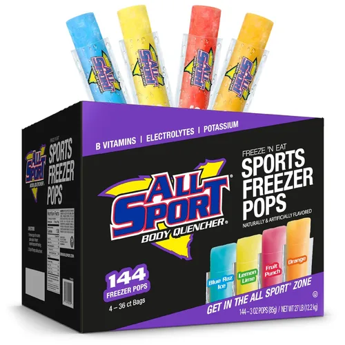 All Sport Barras congeladoras, paletas de hielo refrescantes de tamaño gigante de 3 onzas con electrolitos, vitaminas B y potasio – hielo azul Raz,