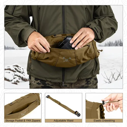 Miniatura 4 de MOXULE Manopla Calentadora de Caza: Bolsa de Manos de Forro Polar Aislada y Portátil para Cintura, Equipo al Aire Libre para Clima Frío para Marrón