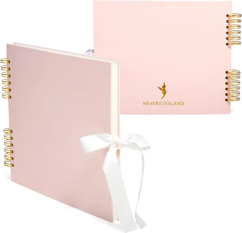 Never Ever Land Álbum de recortes - Libro de recortes rosa de 12 x 10 pulgadas. Suministros para álbumes de recortes, libro de recuerdos, libro de