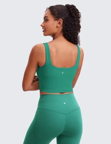 Miniatura 54 de CRZ YOGA Butterluxe Brasier deportivo de cuello cuadrado para mujer, estilo camiseta corta sin mangas, acolchado con soporte integrado para yoga