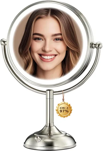 VESAUR Espejo de maquillaje iluminado 2026 actualizado 20X con aumento, espejo de aumento de 9 pulgadas 1X10X con 3 modos de color y brillo