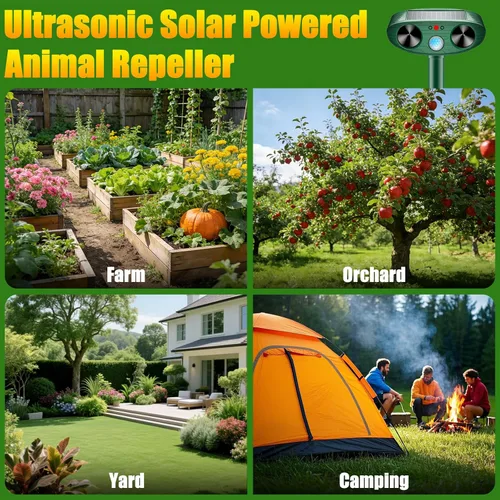 Miniatura 7 de Repelente de animales ultrasónico solar mejorado 2026 Repelente de animales para exteriores con sensor de movimiento, luz flash, repelente