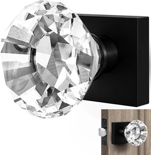 Miniatura 34 de Balin Designs - Perilla de puerta de cristal negro con cerradura, juego de perillas de puerta de vidrio para privacidad interior, manija decorativa