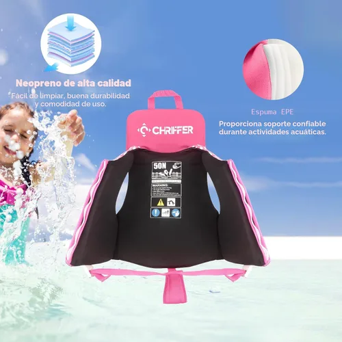Miniatura 3 de Chriffer Chaleco de natación para niños de 20 a 70 libras, cremallera fácil de poner y quitar, chaquetas de natación para 2, 3, 4, 5, 6, 7, 8 años