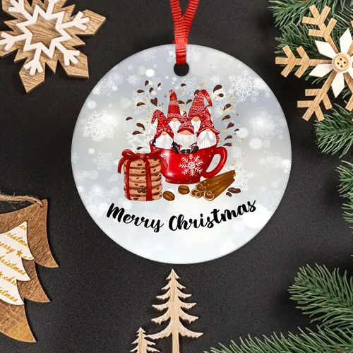 Miniatura 4 de ArogGeld Adorno redondo de cerámica con diseño de gnomo de Navidad, recuerdo de porcelana plana, árbol de Navidad, vacaciones, decoración de fiesta