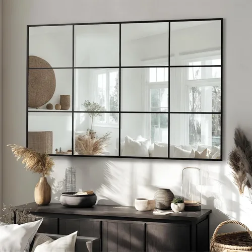 Miniatura 16 de Antok Espejo de pared, espejo decorativo de ventana de 24 x 36 pulgadas, espejo de pared con marco de metal, colgante o inclinado para sala