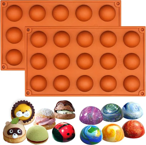 Miniatura 16 de FUNSHOWCASE Pequeña 15 cavidades semi esfera de media cúpula redonda molde de silicona chocolate tarta bandeja para hornear 1 unidad