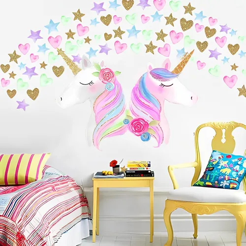 Miniatura 4 de Adhesivo de Pared de Unicornio, Adhesivo de Pared de Unicornio de Tamaño Grande para Decoración de Dormitorio de Niñas, Fiesta de Cumpleaños