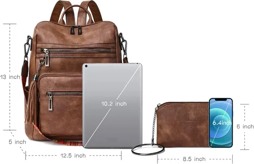 Miniatura 5 de Mochila de cuero Shrrie para mujer, bolso de diseñador de moda para mujer, mochila de viaje convertible, bolso de hombro con muñequera, Mochilas