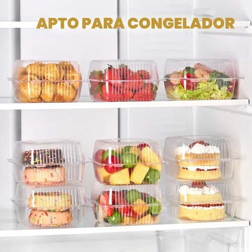 Miniatura 5 de Zezzxu Paquete de 50 Recipientes de Plástico Transparente para Comida para Llevar, Recipientes Cuadrados para Rebanadas de Pastel con Tapas