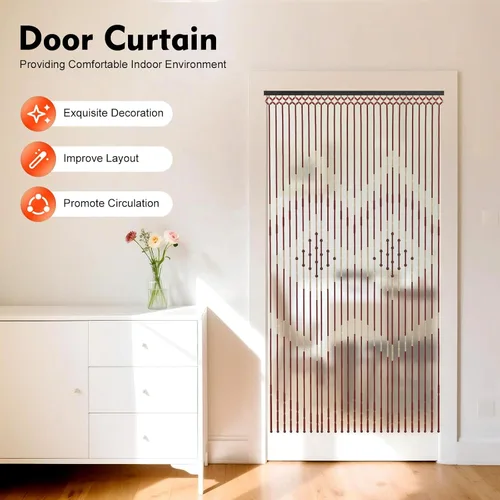 Miniatura 2 de Cortina de madera con cuentas de bambú de 35.4 x 68.9 in, 27 líneas, puerta mosquitera, porche, dormitorio, sala de estar, cortina de madera
