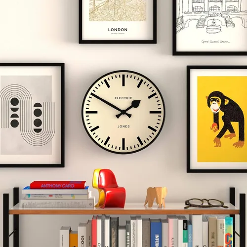 Miniatura 2 de JONES CLOCKS® Reloj de pared Tiger Reloj moderno de estación redonda 12 pulgadas Negro Aspecto de diseñador genial para cocina, sala