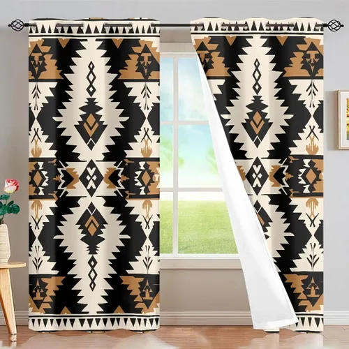 Miniatura 54 de Dreaweet African Tribal Blackout Curtains 63 Inch Long 2 Panels Set Bohemian Ethnic Geometric Grommet Top Thermal Insulated Curtains for Living Room