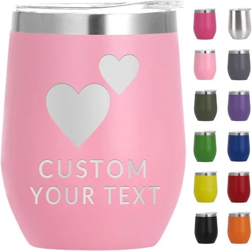 Miniatura 9 de Vaso de vino personalizado para mujer con tapa, grabado personalizado, aislados, de acero inoxidable, texto al vacío, regalos para café, vino, plata