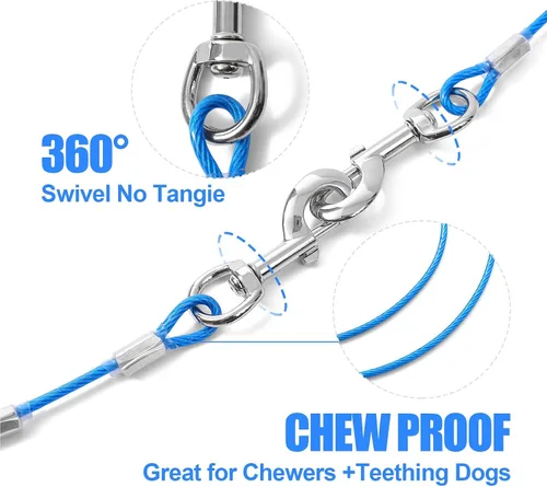 Miniatura 3 de Correa para perro a prueba de mordidas, cable de amarre de 5 pies con asa de correas cortas desmontables para perros, cable trenzado no masticable