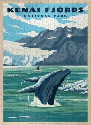 Miniatura 7 de MyPuzzle Parque Nacional de los Fiordos Kenai - Refugio de ballenas en la naturaleza, póster de viaje vintage, rompecabezas premium de 100 piezas