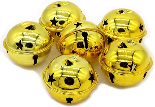 Campanas redondas decorativas – Cascabeles de metal para fiestas, hogar, Navidad, diámetro de 1-31/32 pulgadas (2.0 in) (oro, 6)