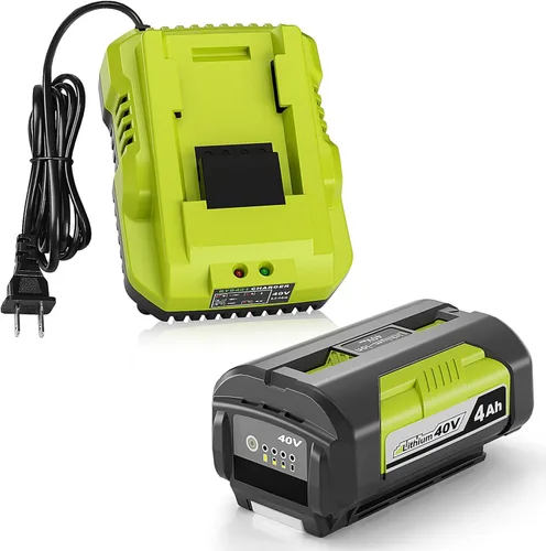 Kit de batería y cargador de carga rápida de 40 V y 4.0 Ah - Reemplazo para batería y cargador Ryobi de 40 V OP401, compatible con herramientas