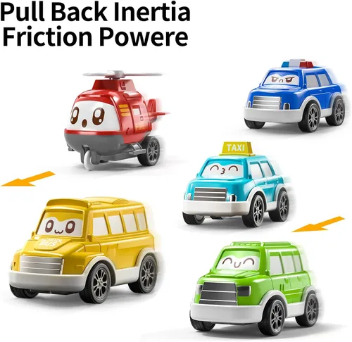Miniatura 7 de TEMI - Juguetes de coches tirados para niños pequeños de 1, 2, 3 años para niños y niñas, 12 piezas de juguetes de coches para bebés con alfombrilla
