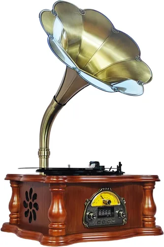 Miniatura 12 de Reproductor de Discos Gramófono Vintage, Fonógrafo Retro de Vinilo, Tocadiscos de Vinilo con Cuerno para DJ, Reproductor de Gramófono Decorativo