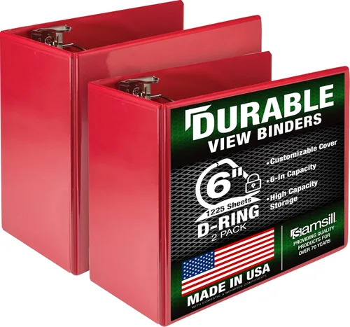 Miniatura 65 de Samsill Carpeta duradera de 1.5 pulgadas, fabricada en los Estados Unidos, carpeta de anillos en D, carpeta transparente personalizable, color rojo