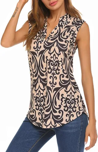 Miniatura 5 de Halife - Blusa sin mangas con estampado floral para mujer, larga con cuello en V