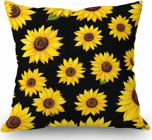 Swono Funda de almohada decorativa de girasoles negros con flores tropicales y margaritas, bonita funda de almohada decorativa de girasol floral,