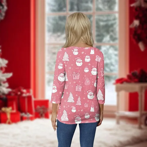 Miniatura 30 de Camisetas de manga 3/4 para mujer, cuello redondo, holgadas, casuales, con estampado floral, camisetas de moda para el trabajo de negocios