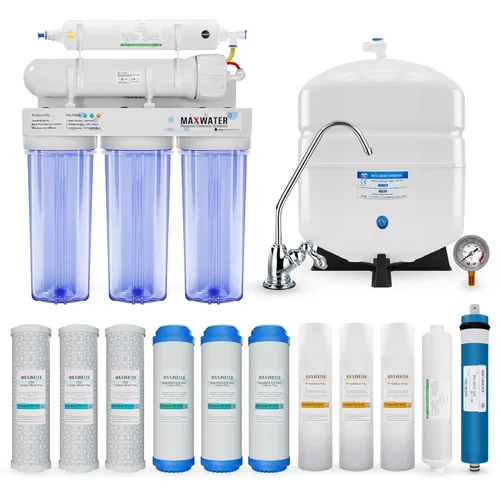 Miniatura 8 de Max Water Sistema de filtración de agua estándar de 5 etapas 100 GPD (galones por día) RO (ósmosis inversa) para trabajo pesado - montaje debajo